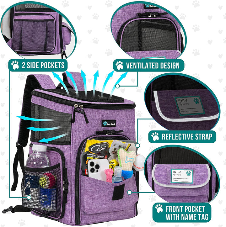 Purple Dog & Cat Backpack Carrier – Airline Approved, Breathable & Comfortable