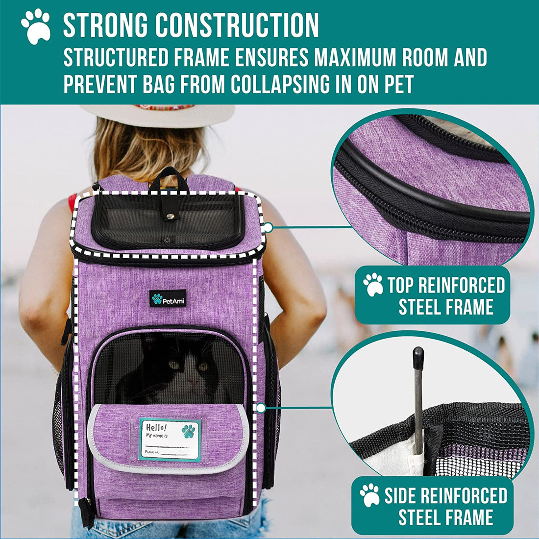 Purple Dog & Cat Backpack Carrier – Airline Approved, Breathable & Comfortable