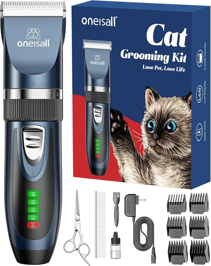 Quiet Cat Clippers for Matted & Long Hair – 2-Speed Cordless Pet Grooming Kit Blue