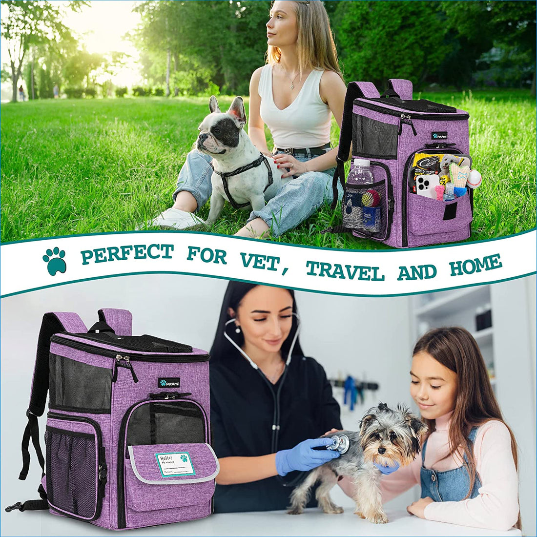 Purple Dog & Cat Backpack Carrier – Airline Approved, Breathable & Comfortable