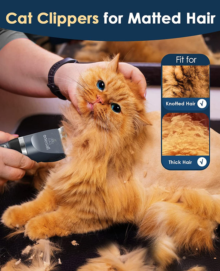 Quiet Cat Clippers for Matted & Long Hair – 2-Speed Cordless Pet Grooming Kit Blue