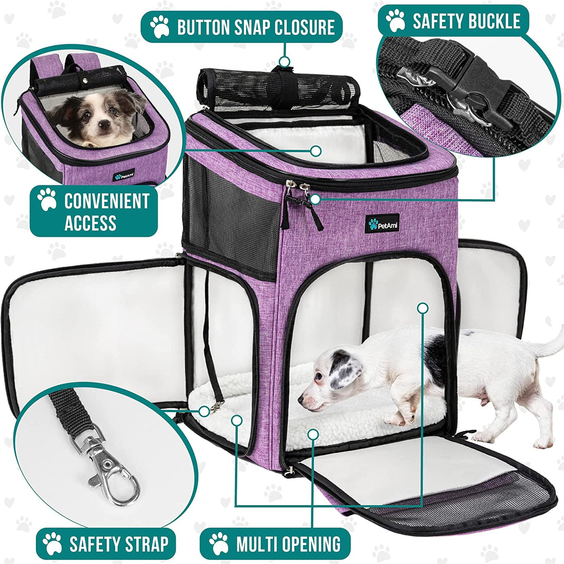 Purple Dog & Cat Backpack Carrier – Airline Approved, Breathable & Comfortable