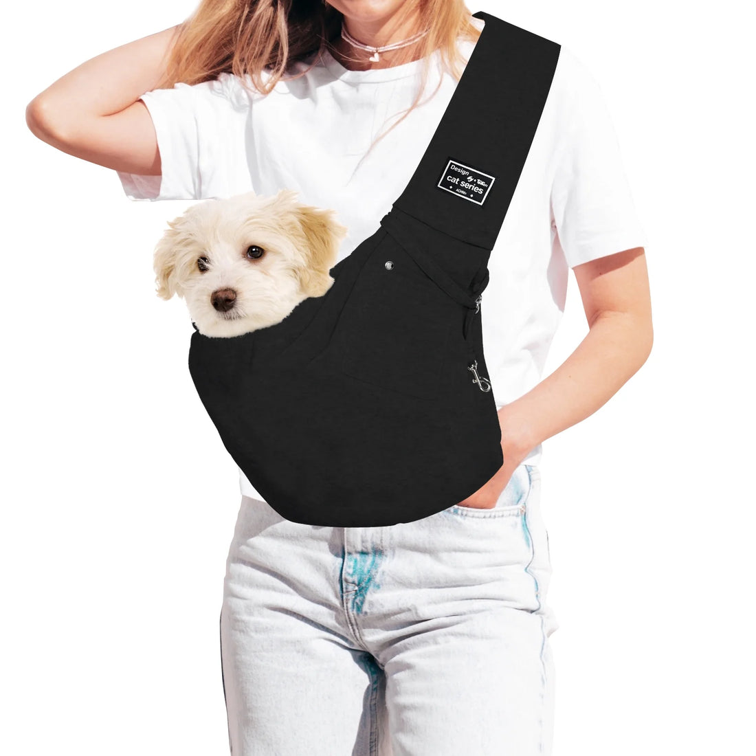Dog Sling Carrier, Pet Sling for Small Dogs Puppy Cats up to 15Lbs, for Outdoor Travel, Black