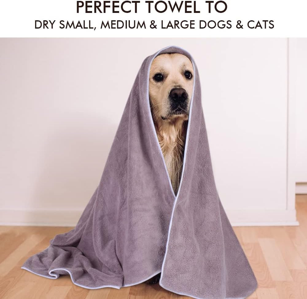 Super Absorbent Microfiber Pet Bath Towel – Quick-Dry Towel for Dogs & Cats, 30" x 50", Purple
