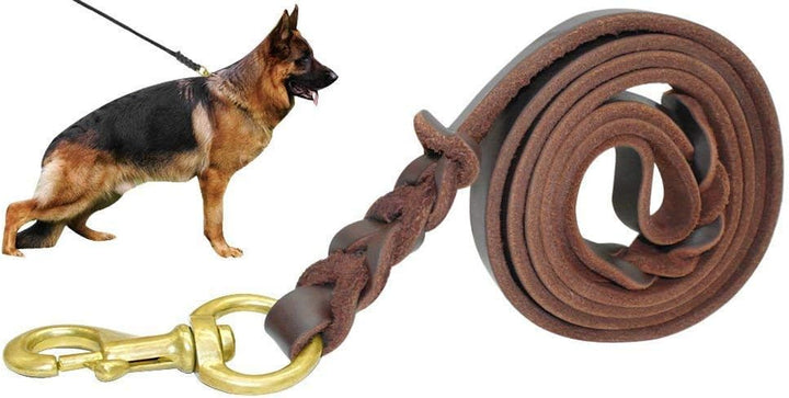 Leather Dog Leash - Training & Walking Braided Dog Leash - 4 Ft by 5/8 in (120Cm 1.6Cm) - Latigo Leather Brown