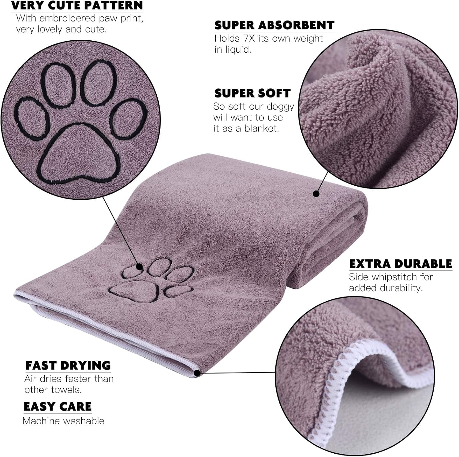 Super Absorbent Microfiber Pet Bath Towel – Quick-Dry Towel for Dogs & Cats, 30" x 50", Purple