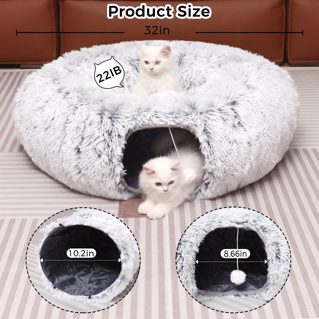 Plush Cat Tunnel with Cat Bed for Indoor Cats, Multifunctional Cat Donut Tunnel for Small Medium Large Cats Kitten Rabbit Puppies