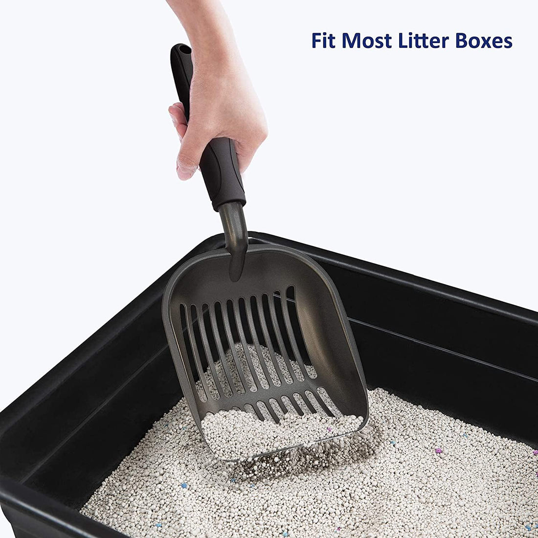 Non-Stick Metal Cat Litter Scoop – Large Aluminum Alloy Sifter with Long Handle (Black)