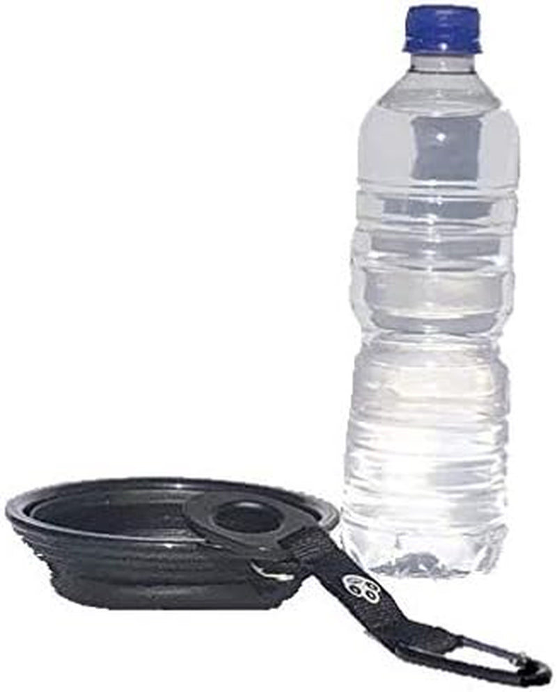 Portable Collapsible Silicone Pet Water Bowl with a Water Bottle Holder (Black)