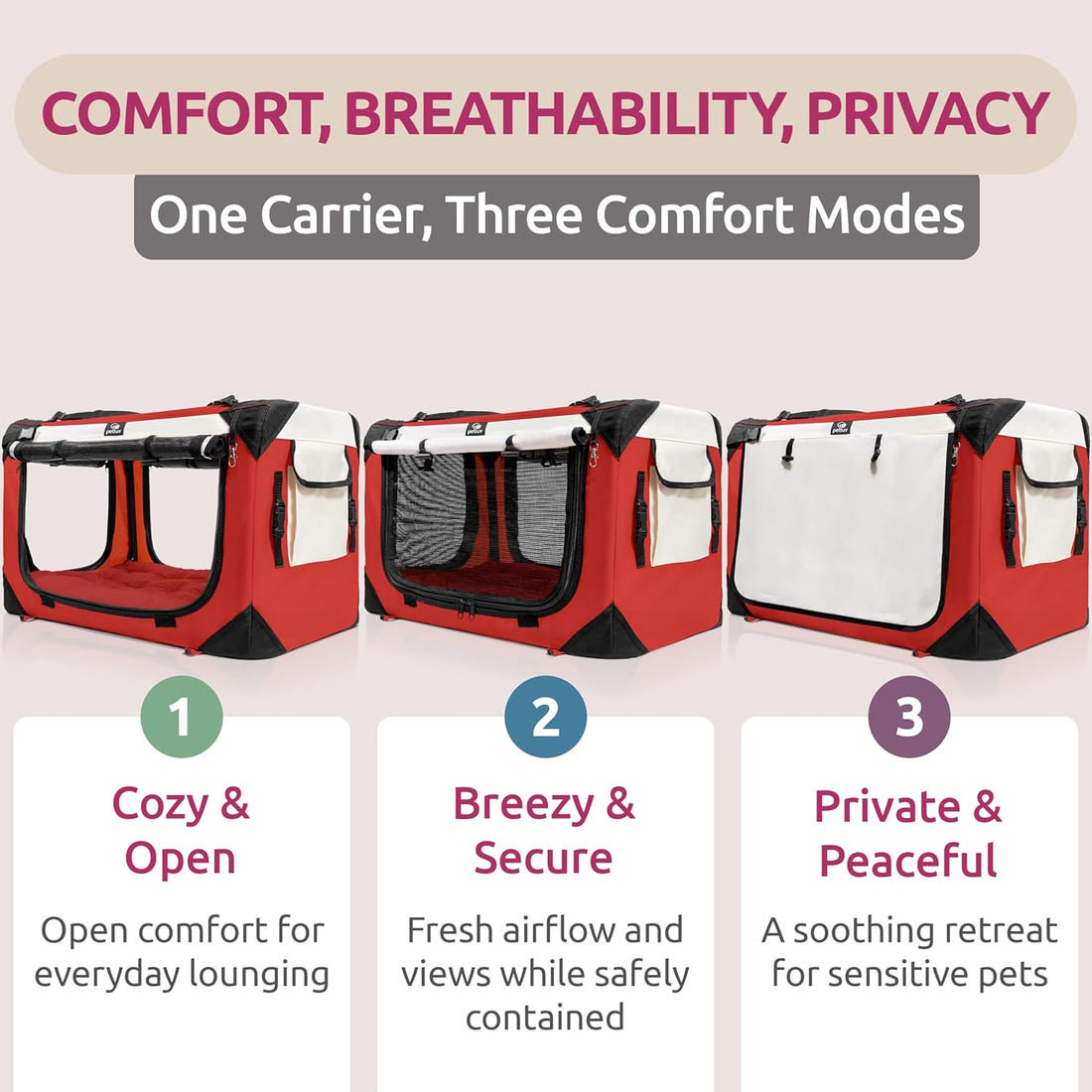 Large Soft-Sided Pet Carrier – Fits 2 Cats or Medium Dog, Travel & Vet Friendly with Removable Bed and Privacy Windows