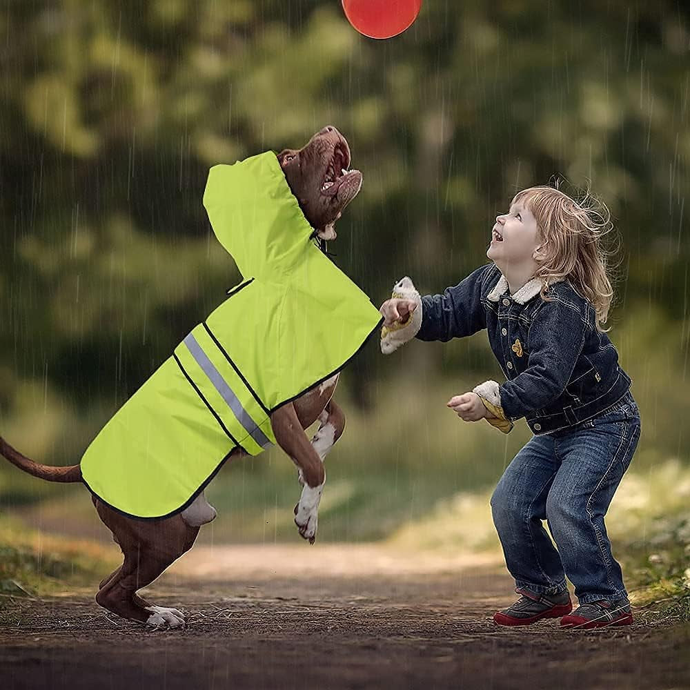 Waterproof Dog Rain Coat - Adjustable Hooded Pet Rain Jacket Raincoat, Reflective Lightweight Dog Slicker Poncho Raincoats (Neon Green, Medium)