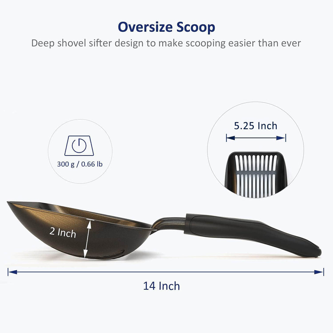 Non-Stick Metal Cat Litter Scoop – Large Aluminum Alloy Sifter with Long Handle (Black)