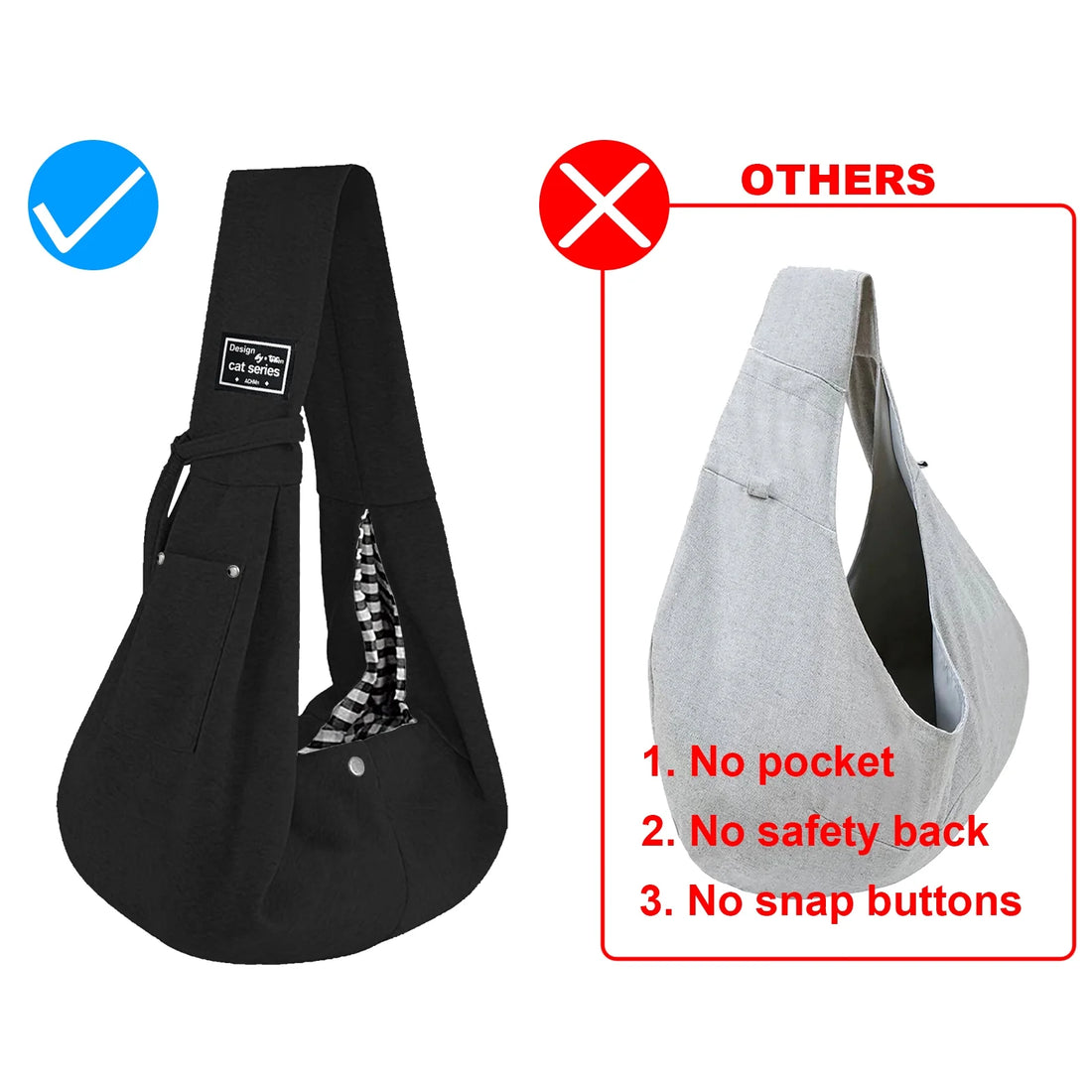 Dog Sling Carrier, Pet Sling for Small Dogs Puppy Cats up to 15Lbs, for Outdoor Travel, Black