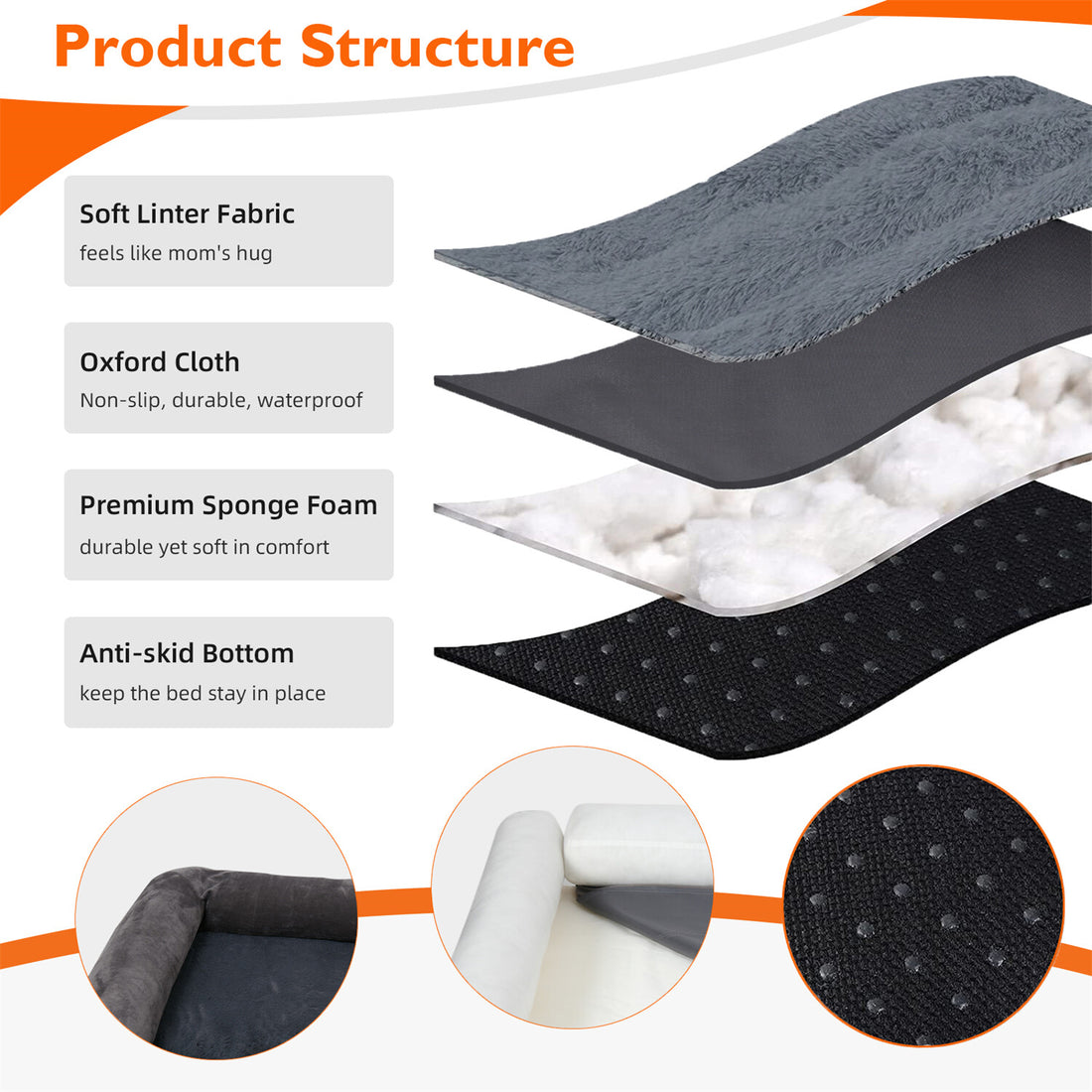 Xx-Large Orthopedic Memory Foam Dog Bed Washable Pet Bolster Mattress Waterproof