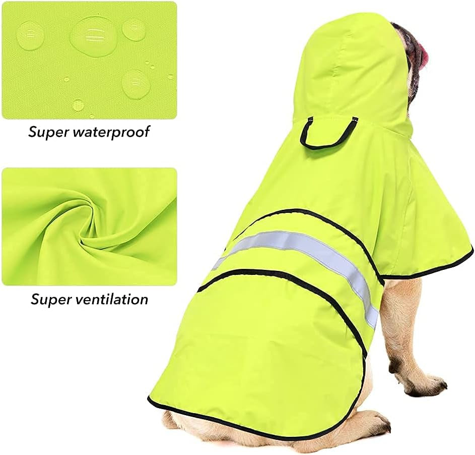 Waterproof Dog Rain Coat - Adjustable Hooded Pet Rain Jacket Raincoat, Reflective Lightweight Dog Slicker Poncho Raincoats (Neon Green, Medium)