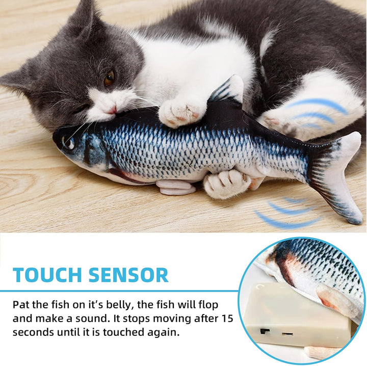 Cat Toys Flopping Fish with Catnip, Moving Cat Toy Interactive for Indoor Cats, Kitten Kicker Floppy Dog Toy, 11" Electric Realistic Plush Wiggle Fish for Kitty Exercise