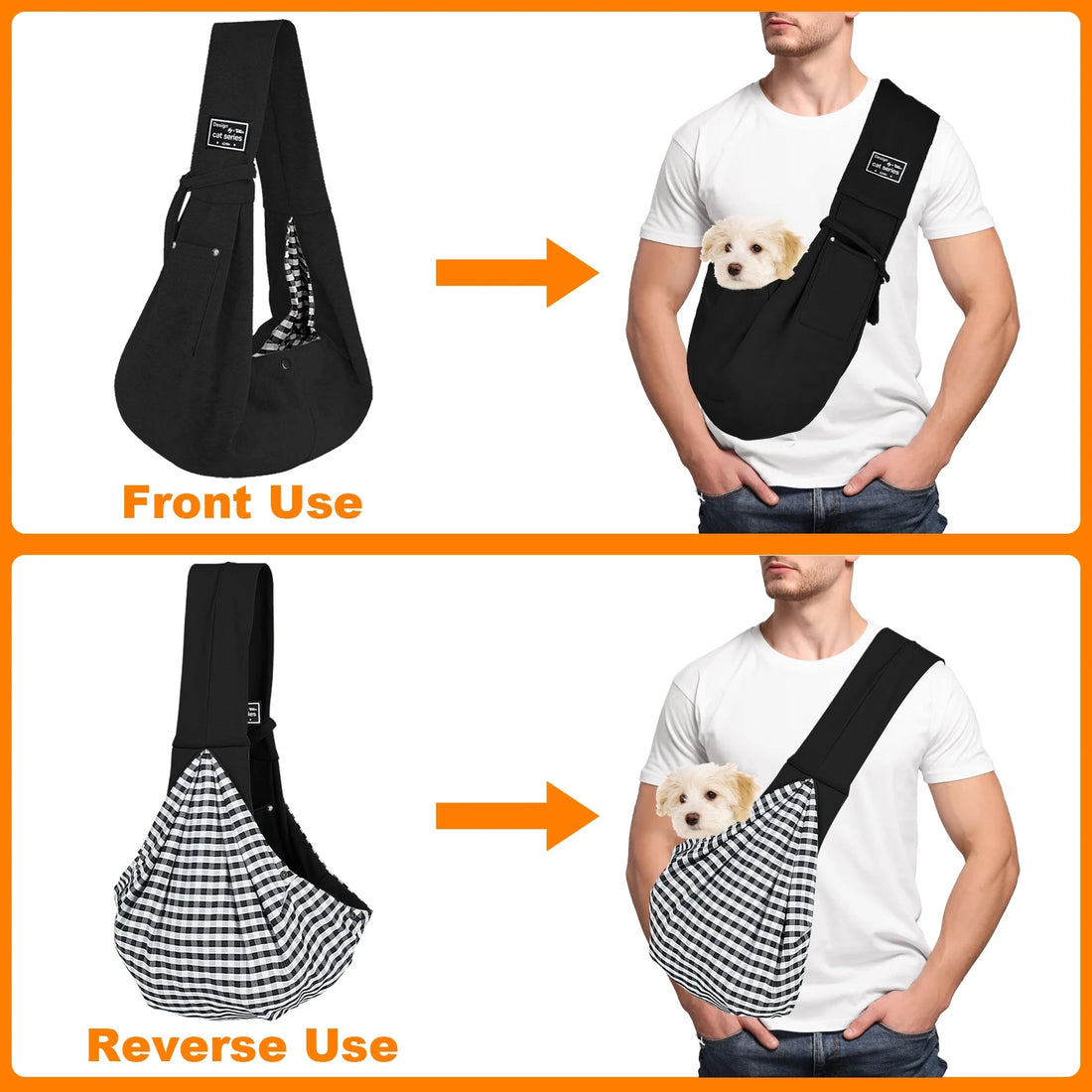 Dog Sling Carrier, Pet Sling for Small Dogs Puppy Cats up to 15Lbs, for Outdoor Travel, Black