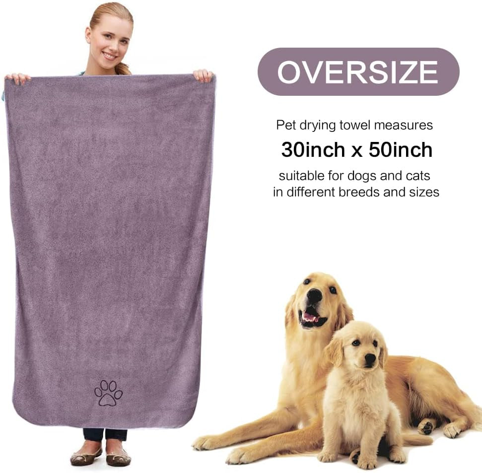 Super Absorbent Microfiber Pet Bath Towel – Quick-Dry Towel for Dogs & Cats, 30" x 50", Purple