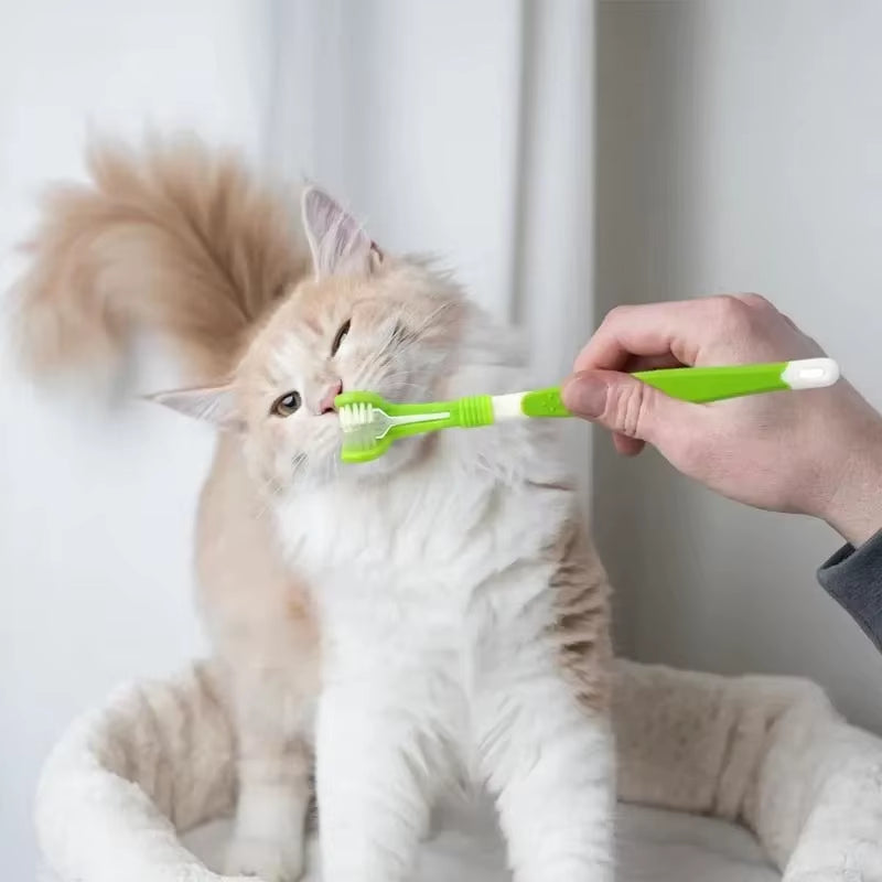 Pet Toothbrush Kit with 3 Heads - Dog Cat Dental Care Finger Toothbrush Teeth Cleaning Mouth Kit