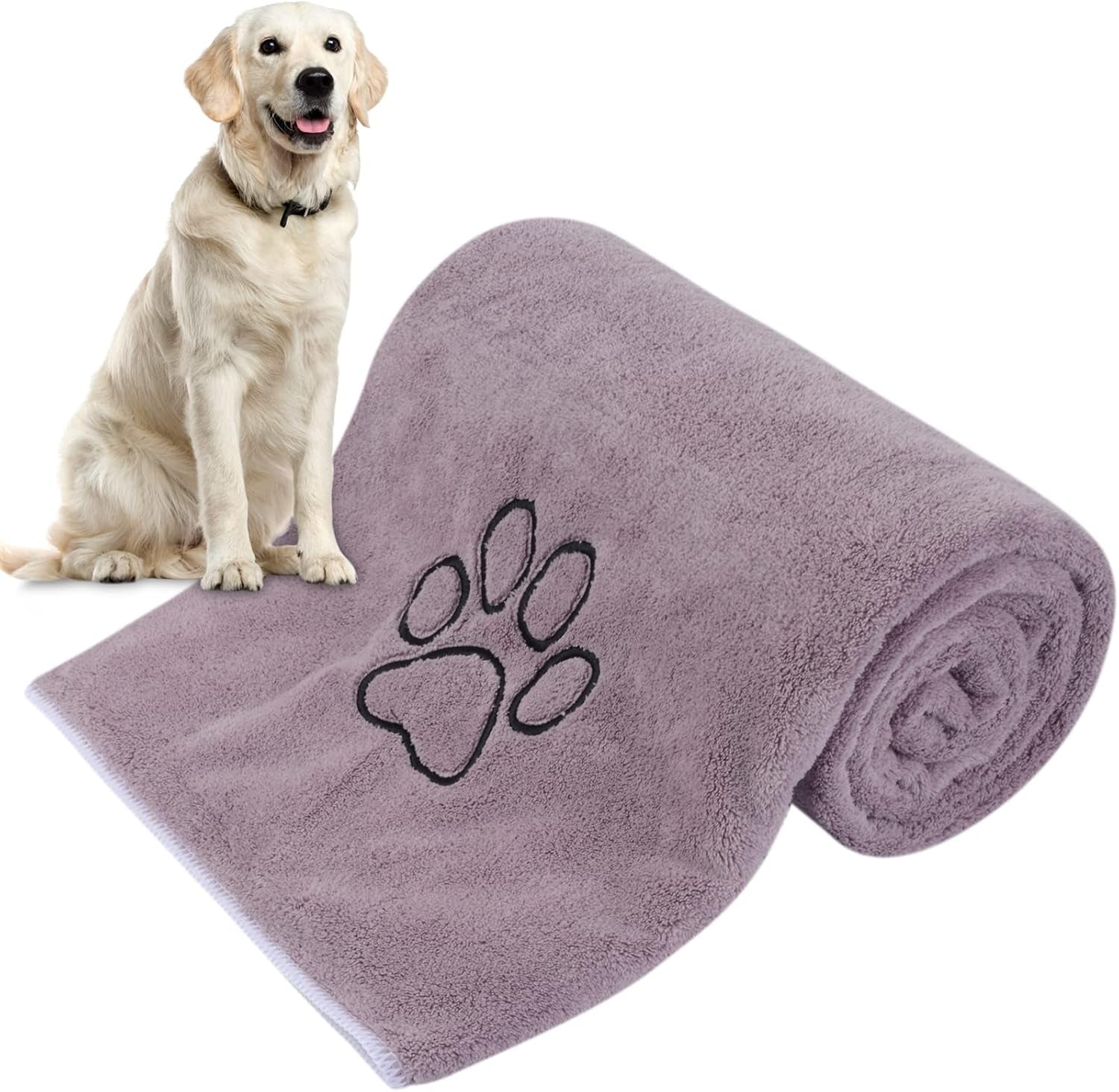 Super Absorbent Microfiber Pet Bath Towel – Quick-Dry Towel for Dogs & Cats, 30" x 50", Purple