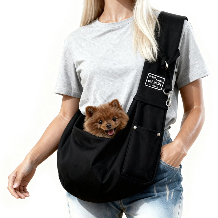 Dog Sling Carrier, Pet Sling for Small Dogs Puppy Cats up to 15Lbs, for Outdoor Travel, Black