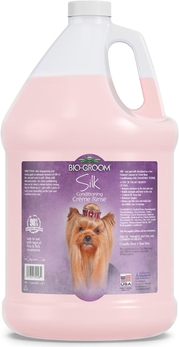 Silk Crème Rinse Dog & Puppy Conditioner – Moisturizing Detangler for Soft, Shiny Coats, Reduces Tangles & Frizz – Made in USA, 1 Gallon