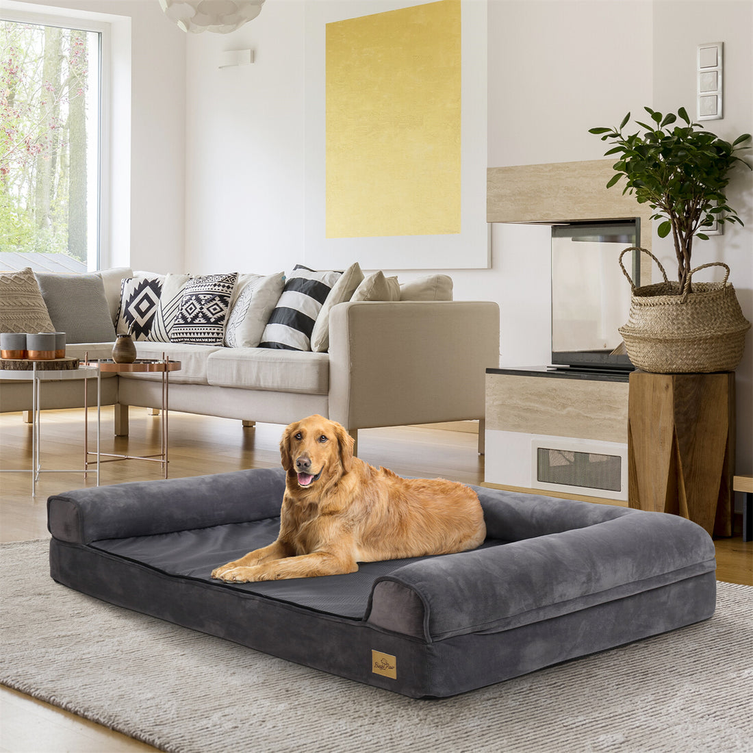 Xx-Large Orthopedic Memory Foam Dog Bed Washable Pet Bolster Mattress Waterproof