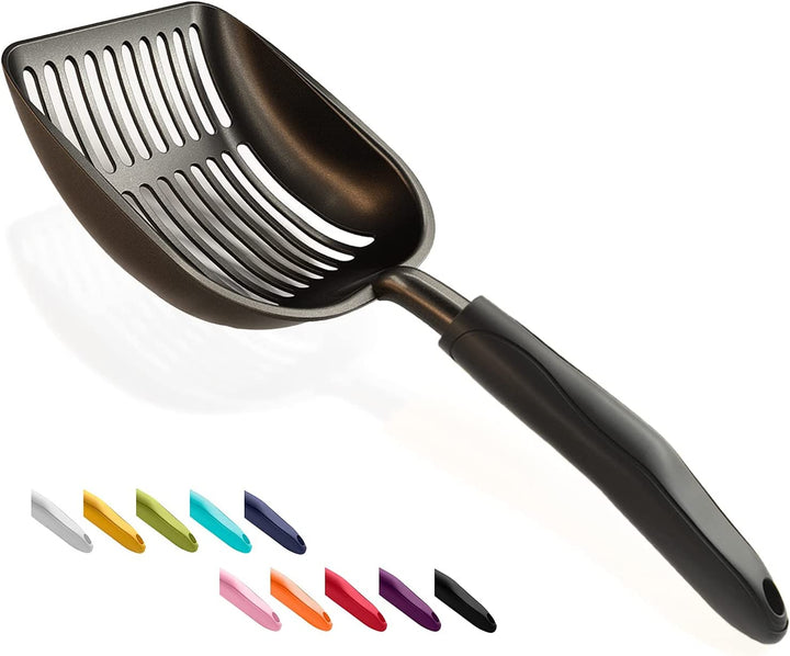 Non-Stick Metal Cat Litter Scoop – Large Aluminum Alloy Sifter with Long Handle (Black)