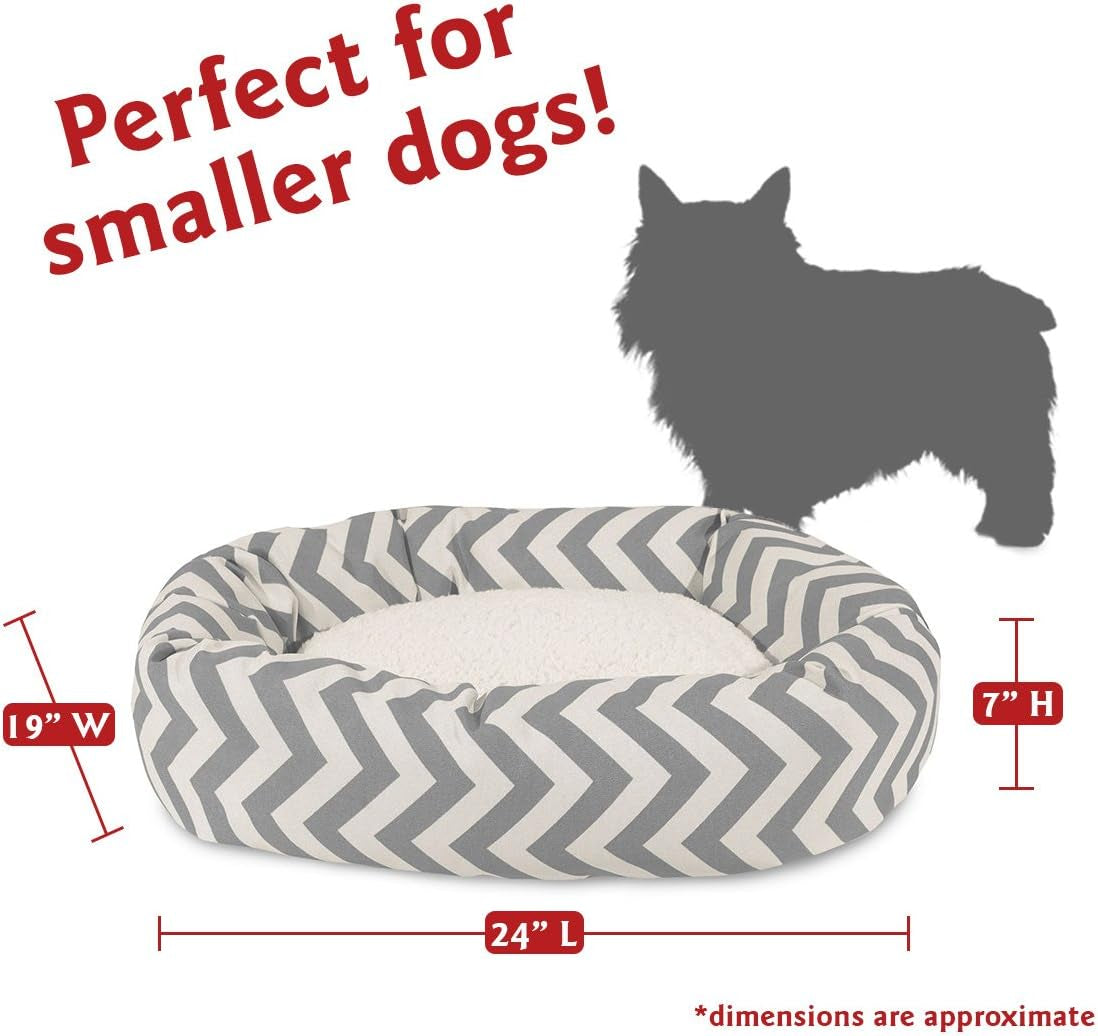 24 Inch Chevron Sherpa Calming Dog Bed Washable – Cozy Soft round Pet Bed with Spine for Head Support - Fluffy Donut Bed 24X19X7 (Inch) – Small - GRAY