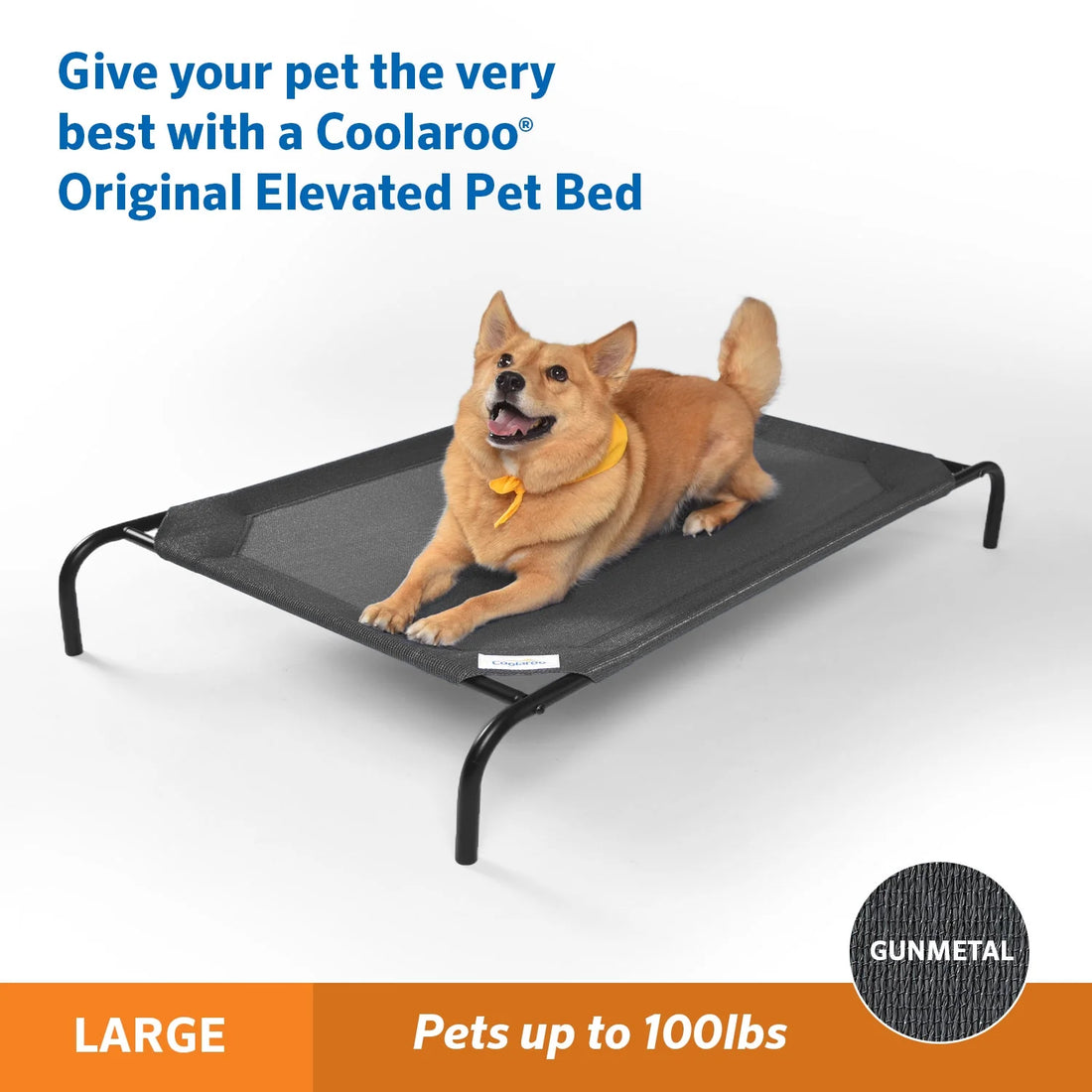 The Original  Elevated Pet Dog Bed, Indoor & Outdoor Use, Durable, Cooling, Gunmetal, Large, 51" L X 31.50" W X 8" H