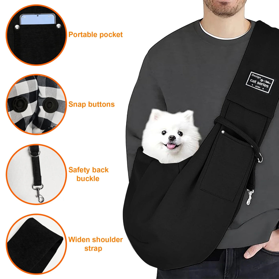 Dog Sling Carrier, Pet Sling for Small Dogs Puppy Cats up to 15Lbs, for Outdoor Travel, Black