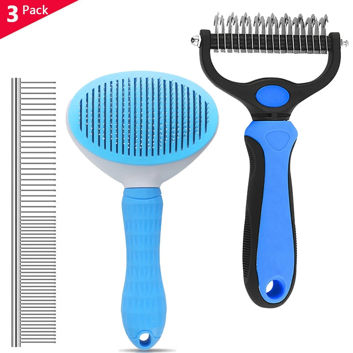 3 Pack Pet Grooming Rake, Self-Cleaning Dematting Pin Slicker Brush Comb, Deshedding Tool for Dogs and Cats