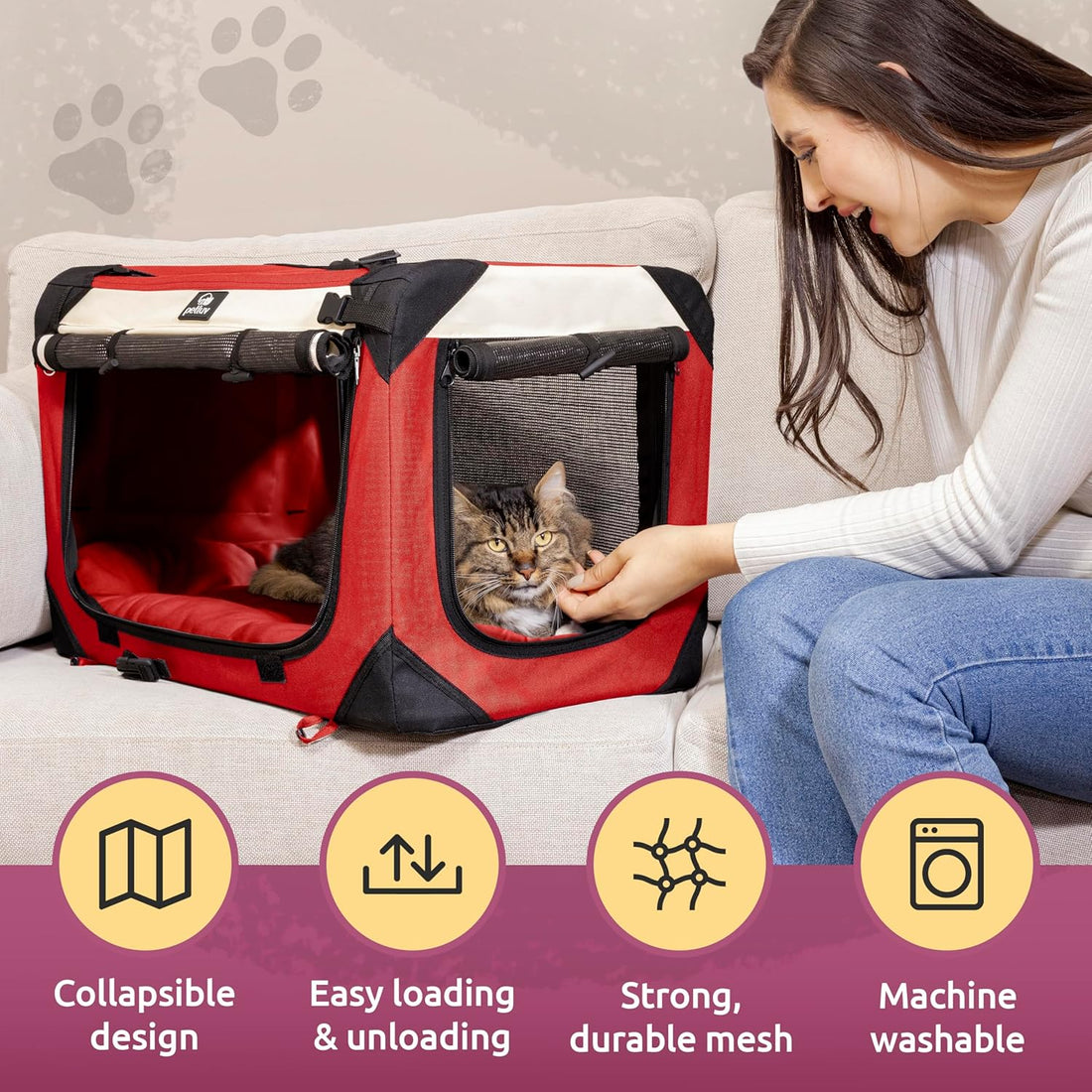 Large Soft-Sided Pet Carrier – Fits 2 Cats or Medium Dog, Travel & Vet Friendly with Removable Bed and Privacy Windows