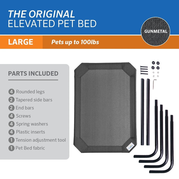 The Original  Elevated Pet Dog Bed, Indoor & Outdoor Use, Durable, Cooling, Gunmetal, Large, 51" L X 31.50" W X 8" H