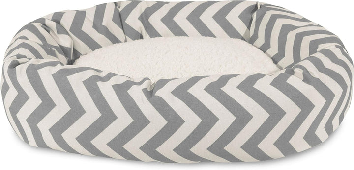 24 Inch Chevron Sherpa Calming Dog Bed Washable – Cozy Soft round Pet Bed with Spine for Head Support - Fluffy Donut Bed 24X19X7 (Inch) – Small - GRAY