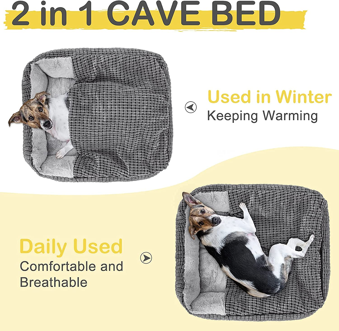 Luxury Hooded Dog & Cat Bed – Anti-Anxiety Orthopedic Cave Blanket, 20” Greyc