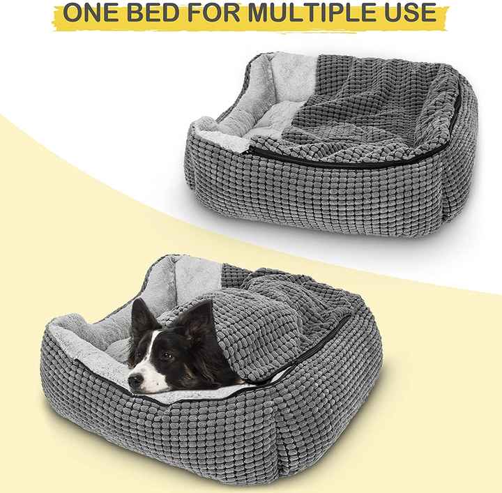Luxury Hooded Dog & Cat Bed – Anti-Anxiety Orthopedic Cave Blanket, 20” Greyc