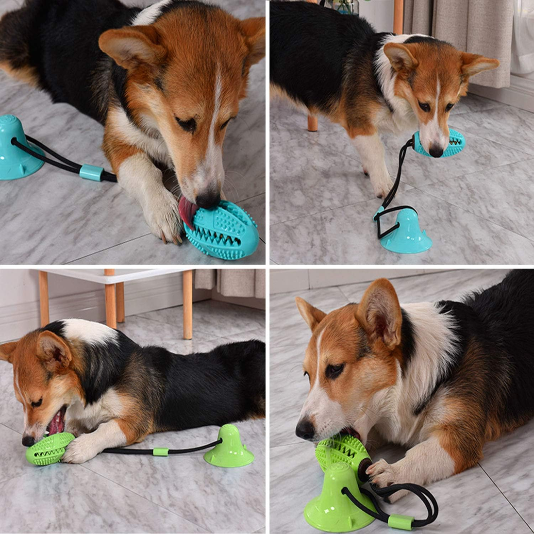 Dog Chew Toy with Suction Cup – Aggressive Chewers, Teeth Cleaning & Treat Dispensing Rope Toy (Blue)