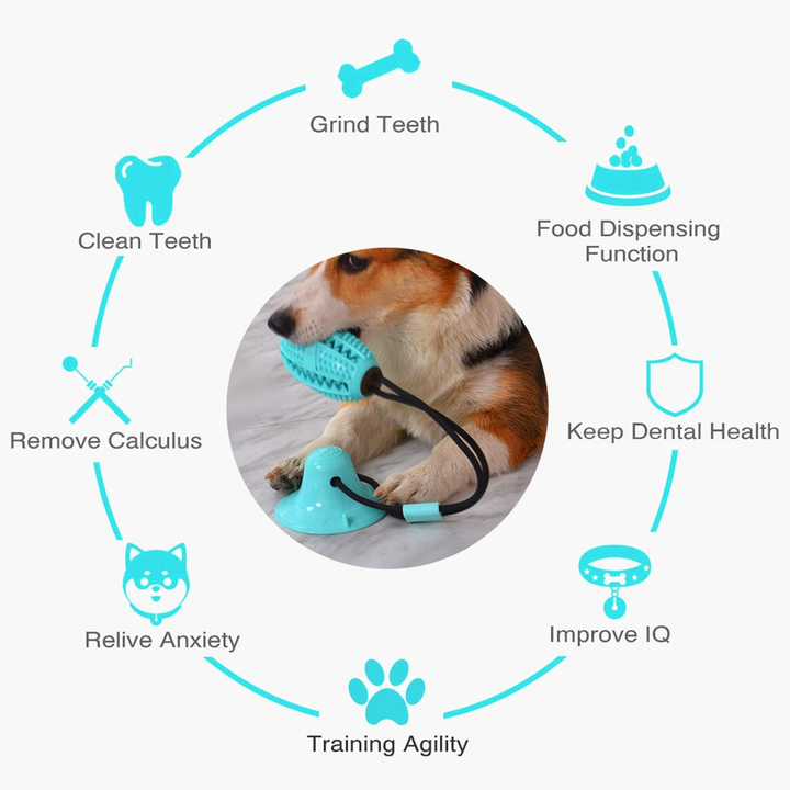 Dog Chew Toy with Suction Cup – Aggressive Chewers, Teeth Cleaning & Treat Dispensing Rope Toy (Blue)