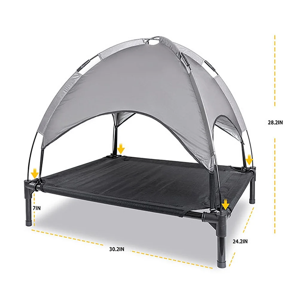 Elevated Cooling Dog Bed with Canopy – Portable Raised Pet Cot for Indoor & Outdoor Use (30"x24", Gray)