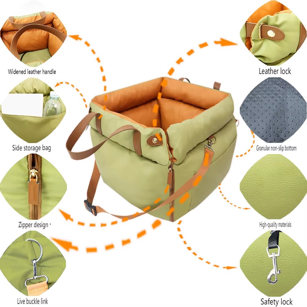 Luxury Faux Leather Dog Car Seat Bed – Double Booster with Safety Buckle & Custom Logo
