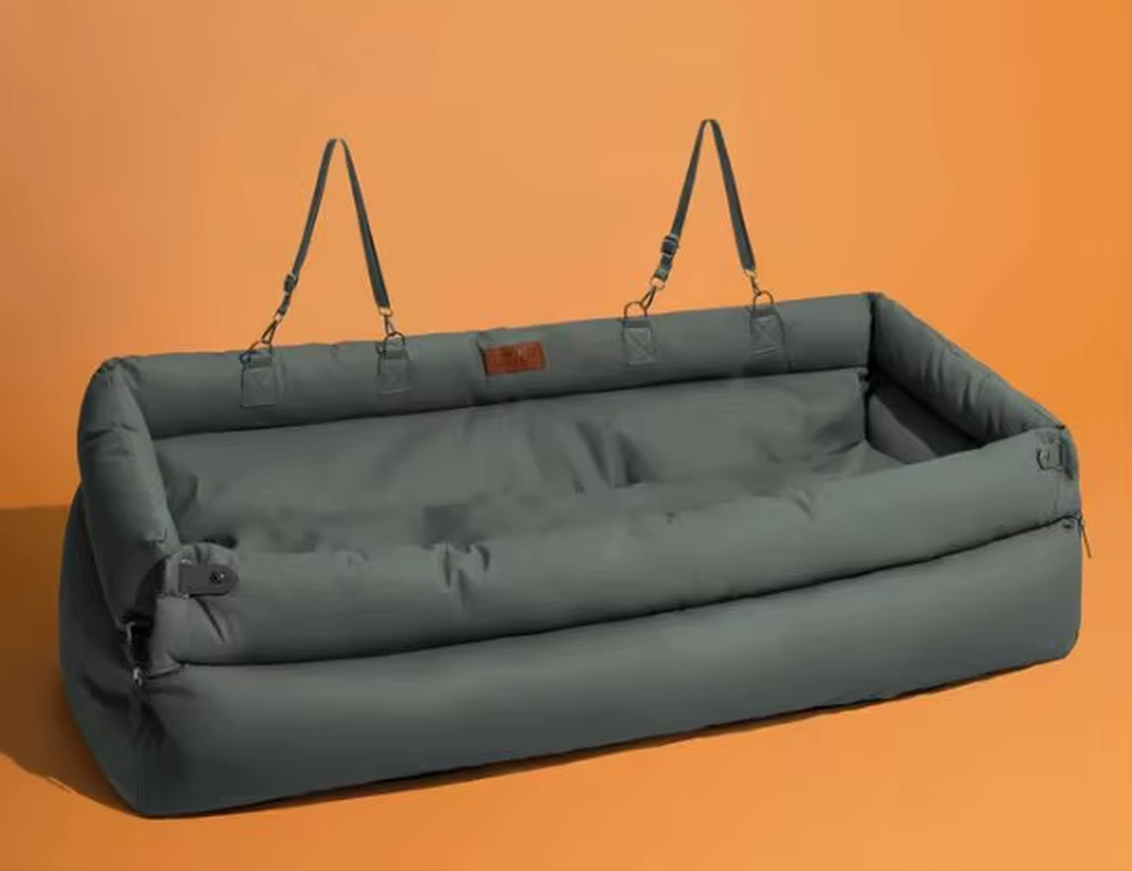 Luxury Faux Leather Dog Car Seat Bed – Double Booster with Safety Buckle & Custom Logo