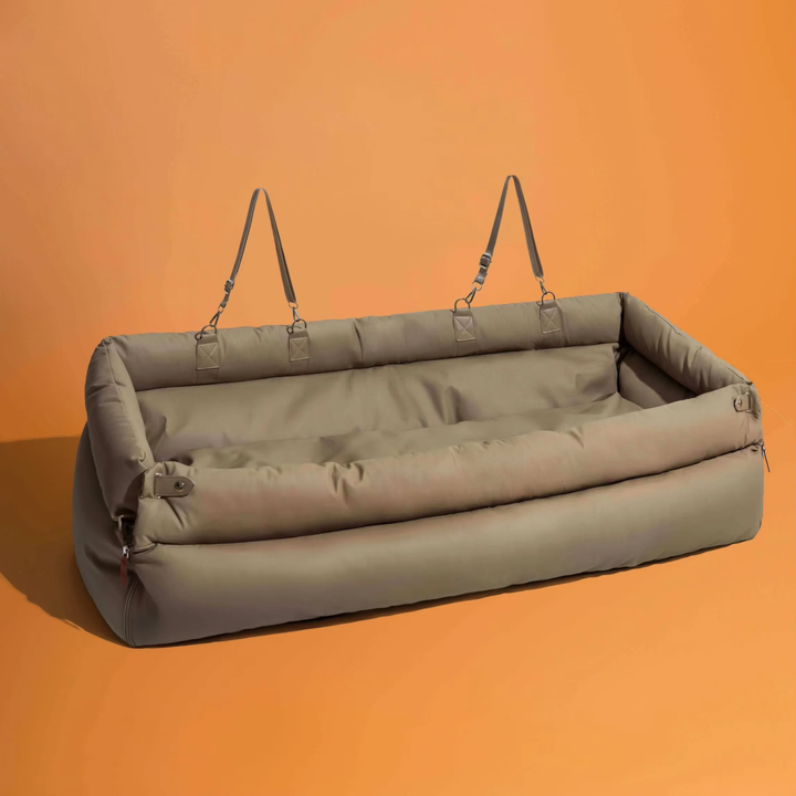 Luxury Faux Leather Dog Car Seat Bed – Double Booster with Safety Buckle & Custom Logo
