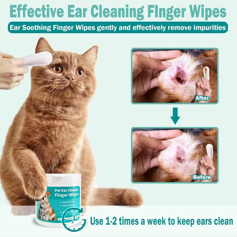 Pet Ear Cleaning Wipes – Disposable Finger Wipes for Cats & Dogs (50pcs)