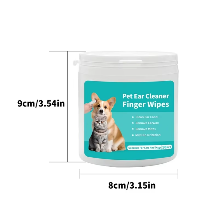 Pet Ear Cleaning Wipes – Disposable Finger Wipes for Cats & Dogs (50pcs)