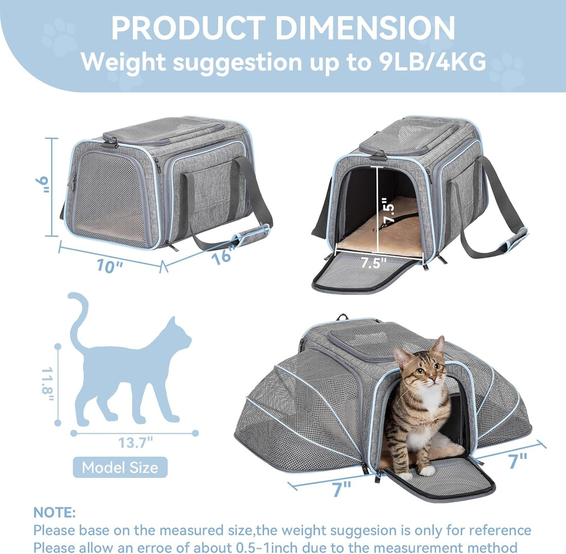 Expandable Pet Travel Carrier – Airline Approved Soft-Sided Bag for Small Cats & Dogs (Up to 9 lbs)