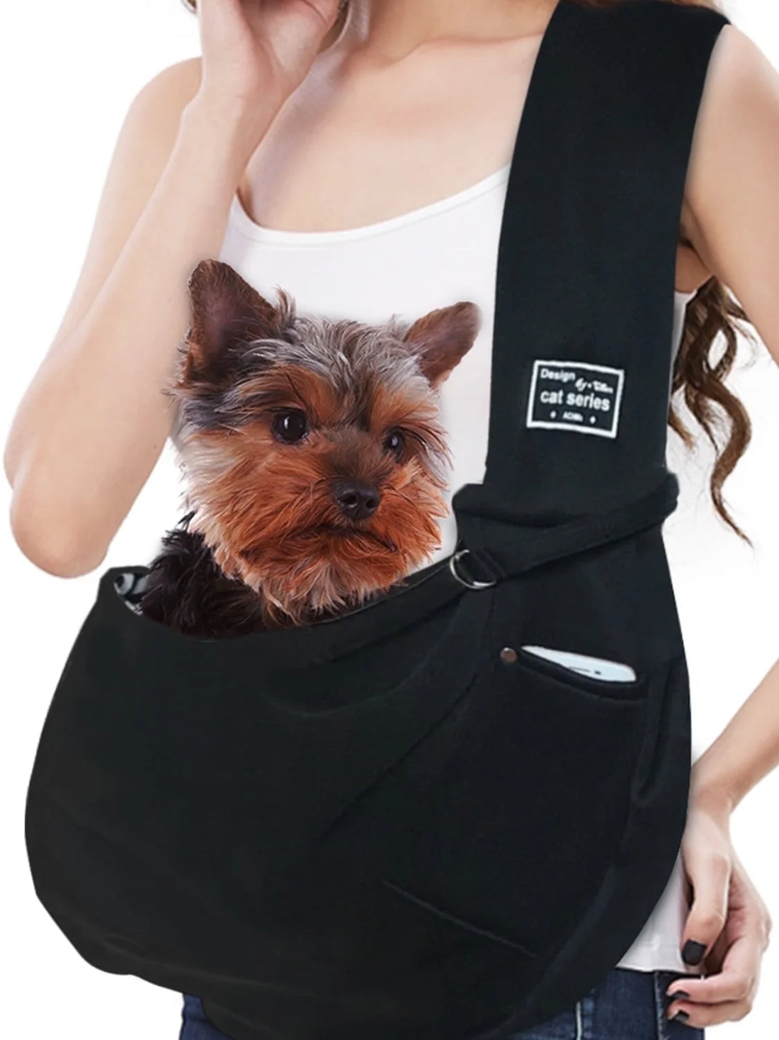 Dog Sling Carrier, Pet Sling for Small Dogs Puppy Cats up to 15Lbs, for Outdoor Travel, Black
