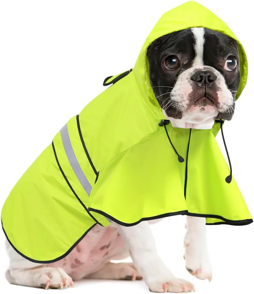 Waterproof Dog Rain Coat - Adjustable Hooded Pet Rain Jacket Raincoat, Reflective Lightweight Dog Slicker Poncho Raincoats (Neon Green, Medium)