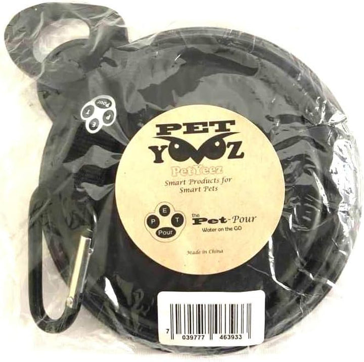 Portable Collapsible Silicone Pet Water Bowl with a Water Bottle Holder (Black)