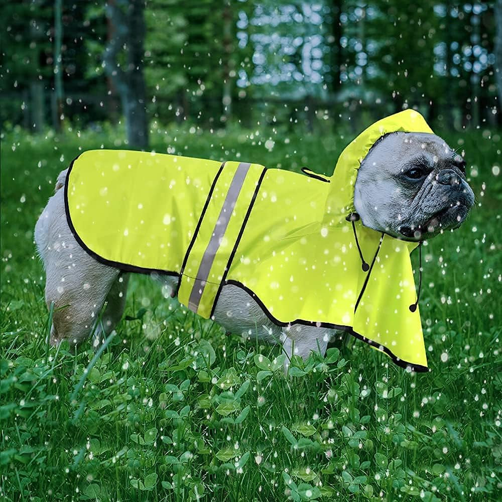 Waterproof Dog Rain Coat - Adjustable Hooded Pet Rain Jacket Raincoat, Reflective Lightweight Dog Slicker Poncho Raincoats (Neon Green, Medium)